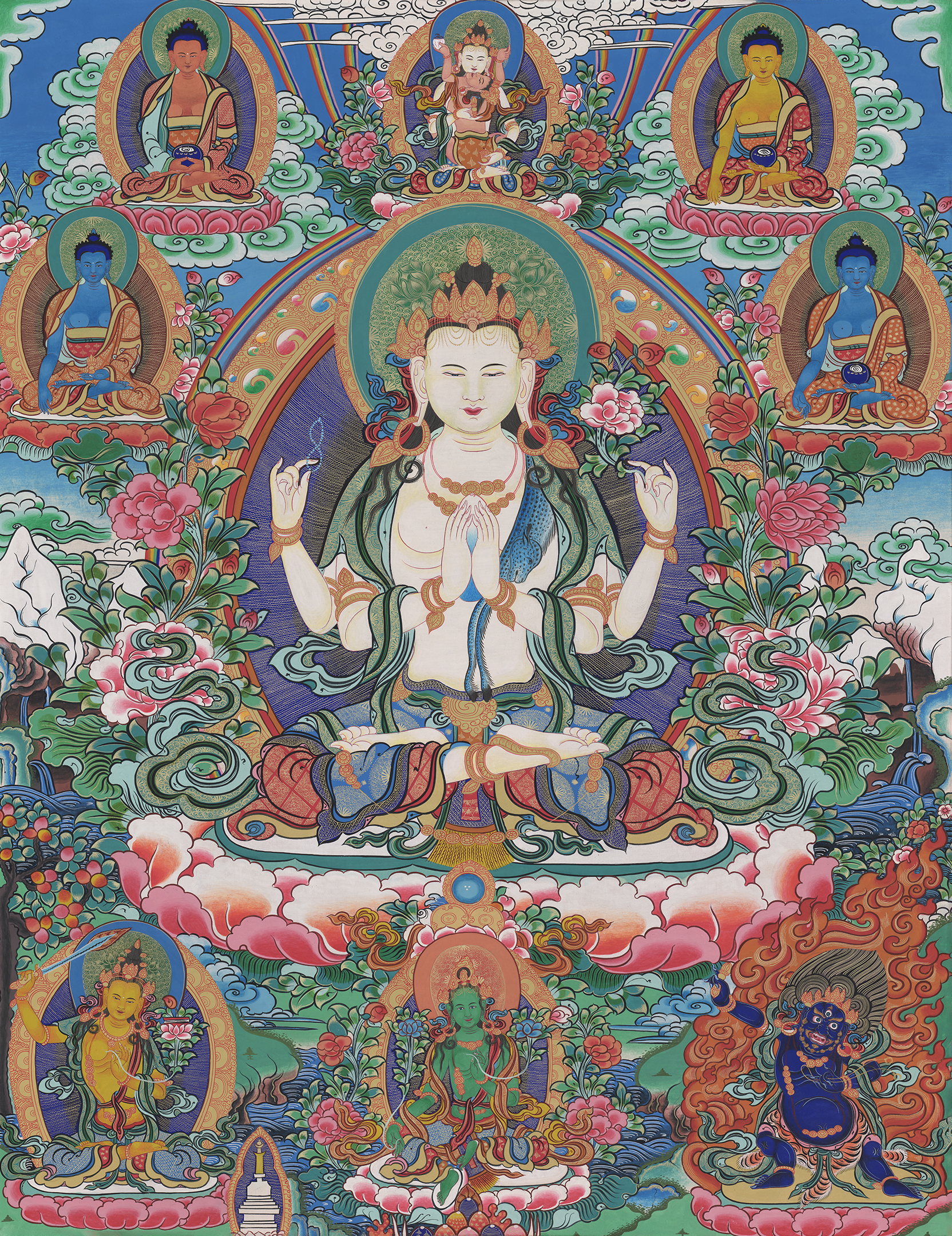Tứ Thủ Quán Âm – Mạn-đà-la Chư Phật
