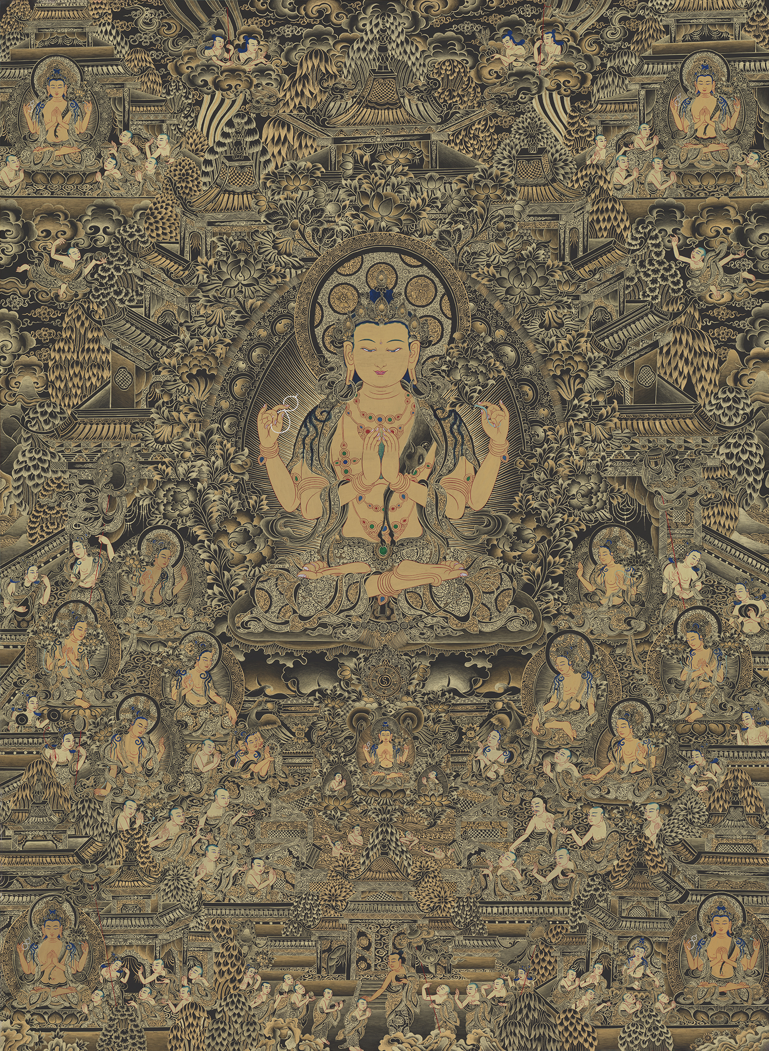 Hắc Thangka Quan Thế Âm Bồ Tát