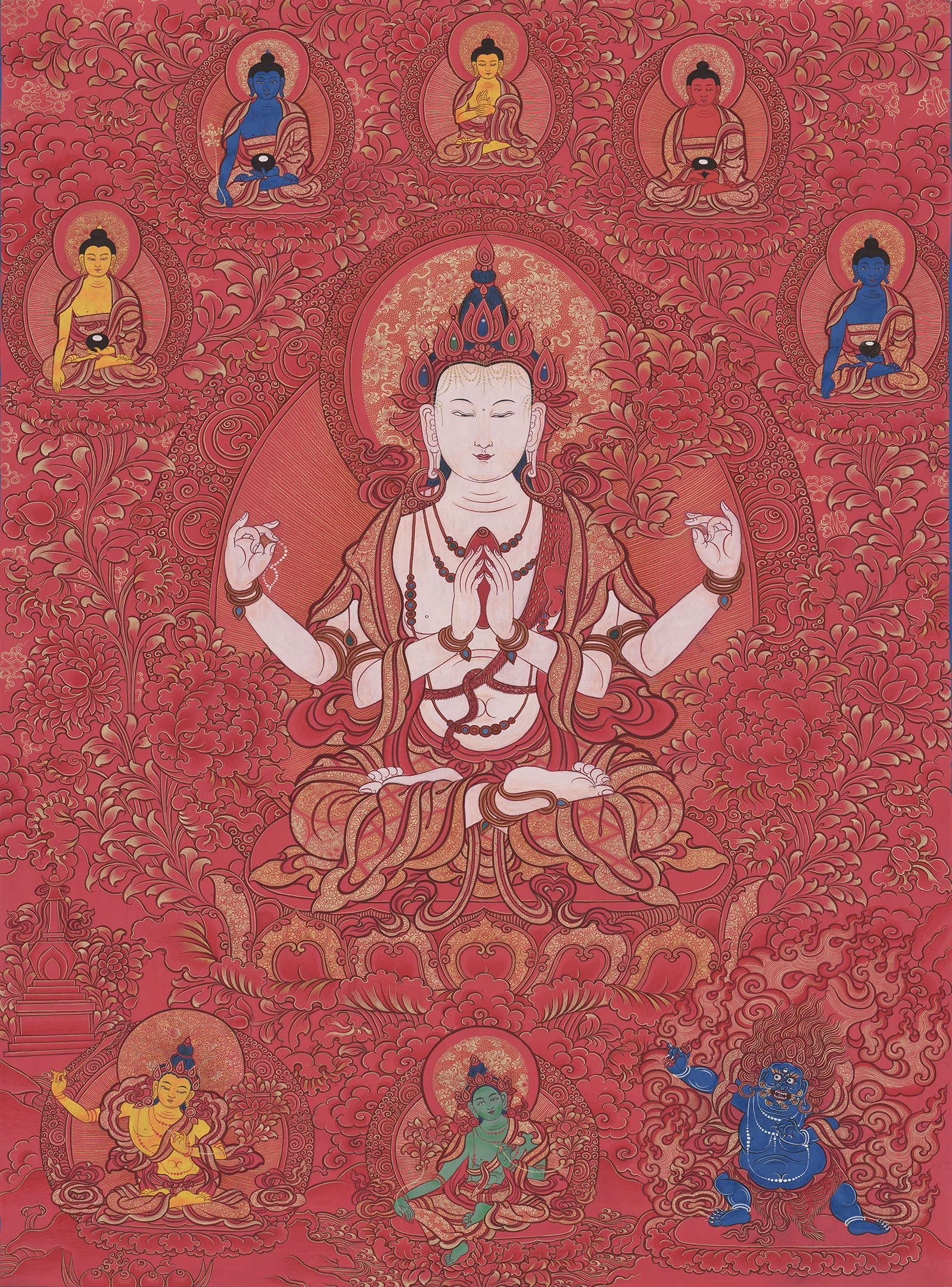 Tứ Diện Quan Thế Âm Bồ Tát – Mandala Đỏ