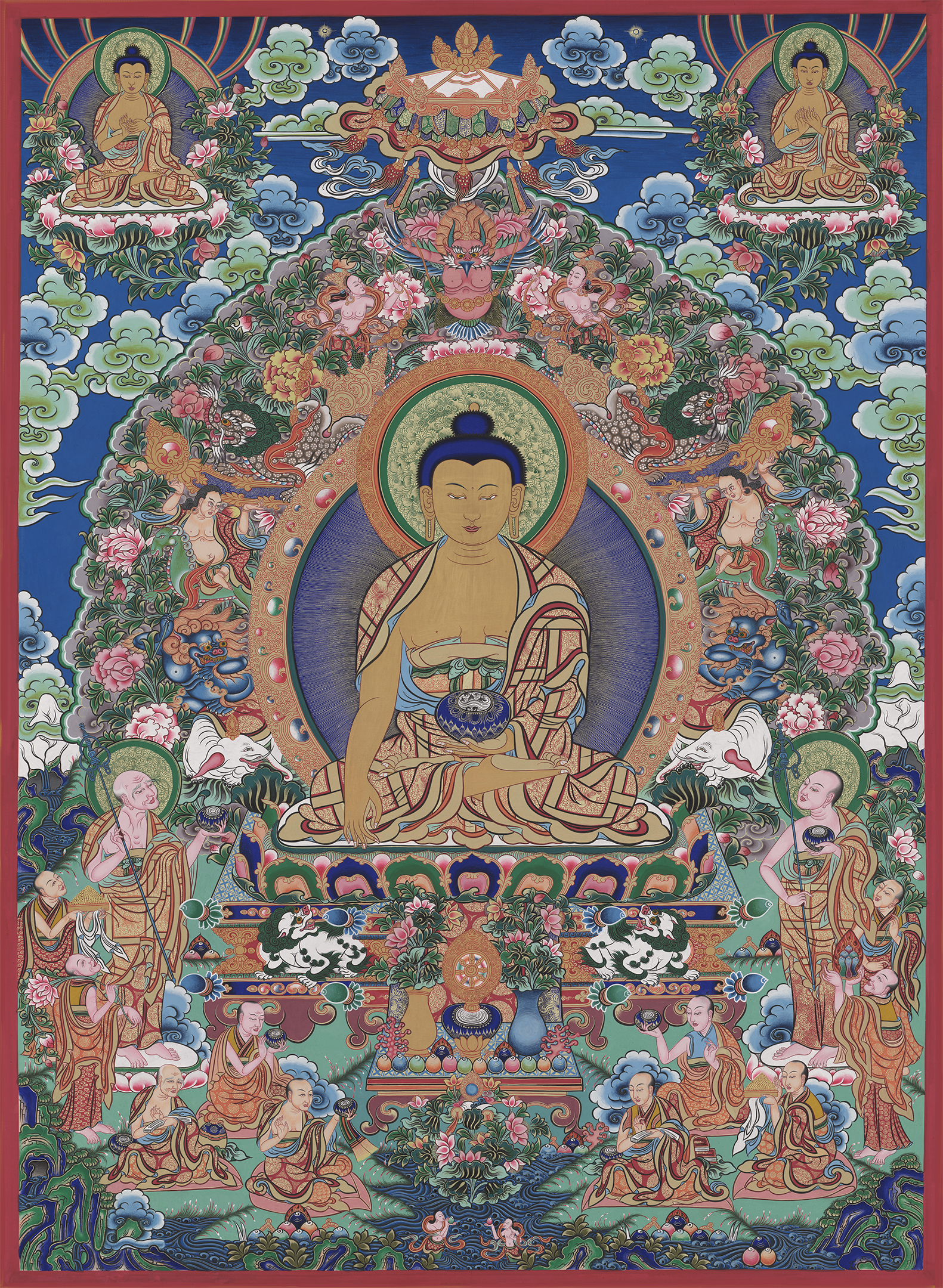 Thangka Đức Phật Thích Ca Mâu Ni thuyết pháp cho Thánh chúng