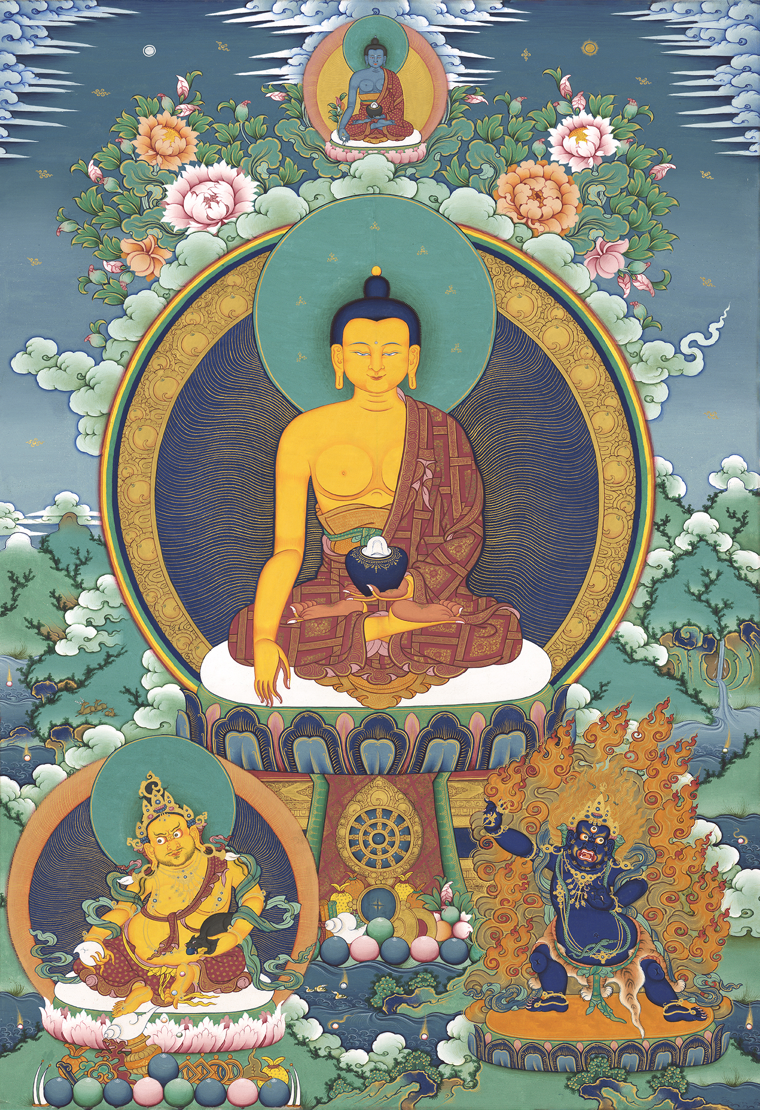 Thangka Đức Phật Thích Ca Mâu Ni và Tam Tôn Hộ Trì