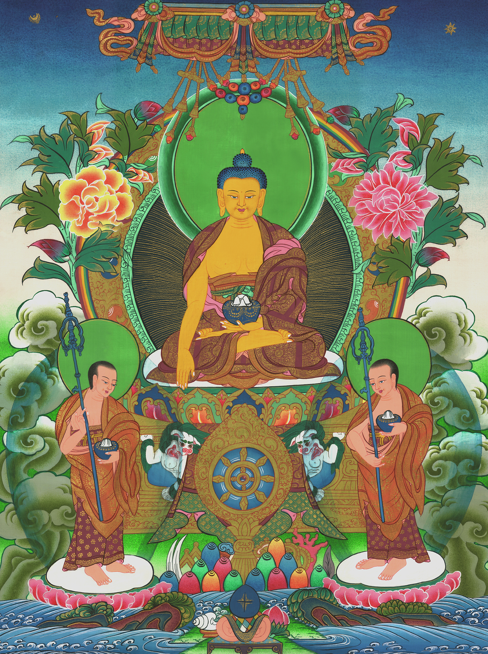 Thangka Đức Phật Thích Ca Mâu Ni và Hai Đại Đệ Tử